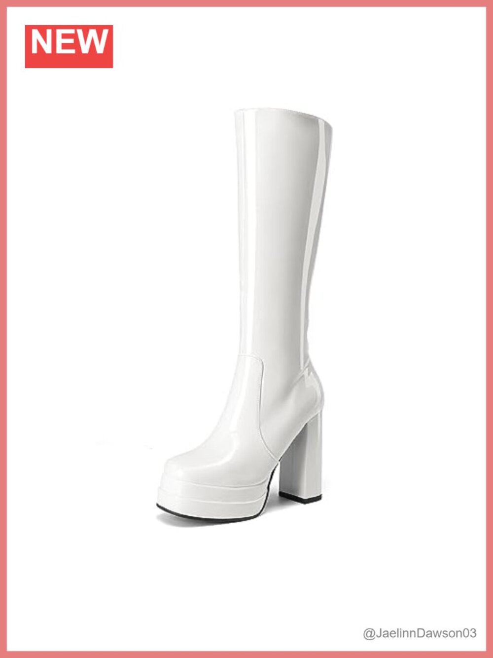 Gogo Platform Knee High Boots Patent PU Leather Chunky Heel Y2K Square Toe